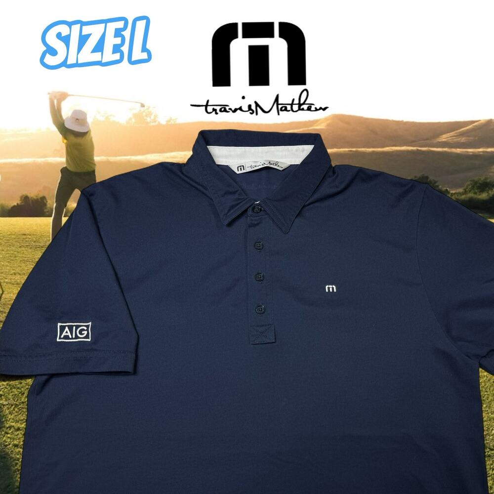 Travis Mathew Polo Blue Size Large AIG Logo on Sleeve